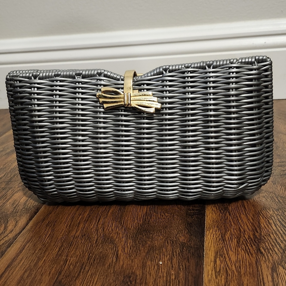 Collectible Vintage Wicker Clutch In Grey